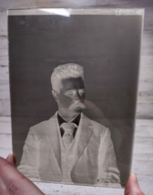 Antique Victorian Glass Plate Photo Negative Older Man w/ Mustache Tie Suit 5x7&quot; - £26.20 GBP