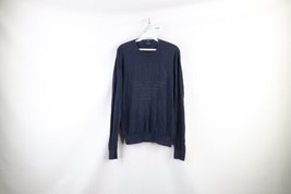 Armani Jeans Mens Large Faded Spell Out Big Logo Lightweight Knit Sweater Blue - $49.45