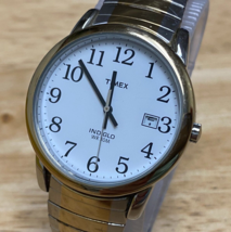 Timex Indiglo Mens 30m Dual Tone White Stretch Analog Quartz Watch~Date~New Batt - £22.69 GBP