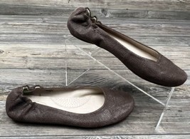 LL Bean Brown Leather Snakeskin Print Ballet Flats 8.5 M~Made In Brazil - £17.03 GBP