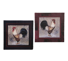 Rooster Framed Prints Set of 2 Stretched Canva 18&quot; Square Farm Country C... - $39.59