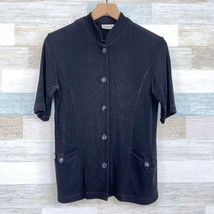 Chicos Travelers Short Sleeve Button Up Cardigan Black Pocket VTG Womens 0 Small - £27.05 GBP