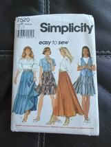 Simplicity Sewing Pattern Layered Peasant Twirl Skirt 7520 Womens sizes 8 10 12 - £13.70 GBP