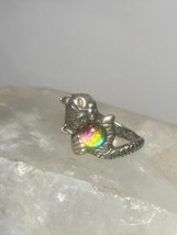 Cat ring size 5.75 Disco rainbow faceted ball band sterling silver women girls - £70.01 GBP