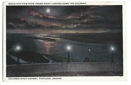 Moonlight View From Crown Point - Columbia River Highway Portland OR Postcard - £5.52 GBP