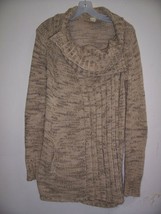 New ANTHROPOLOGIE S Beige/Brown Marled Tweed Cowl Neck Long Cardigan Swe... - $84.14