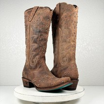 Lane CALYPSO Cowboy Bridal Boots 7.5 Brown Leather Snip Toe Rhinestones Tall - £195.07 GBP