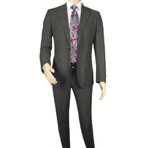 Men Suit BERLUSCONI Italian Wool 180's Pin Stripe One Button Peak UGS95-03 Gray image 7