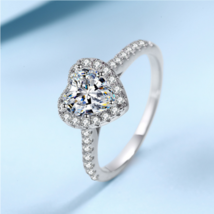 Elegant 925 Sterling Silver White Gold Plated 1CT Lover’s Heart Moissanite Ring - £144.96 GBP