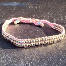 Y2k Pastel Pink &amp; Silver Beaded Adjustable Bracelet - £9.33 GBP