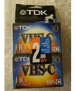 New Sealed 4-Pack TDK VHS-C 30 minute Cassette Tapes Camcorder HG Ultimate - £7.61 GBP