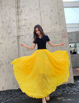Yellow Long Chiffon Skirt Outfit Women Custom Plus Size Summer Sheer Maxi Skirt image 5