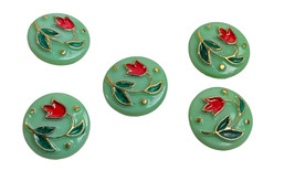 5 Vintage Glass Buttons Floral Hand Painted 1/2&quot;  Schwanda Germany - $11.95