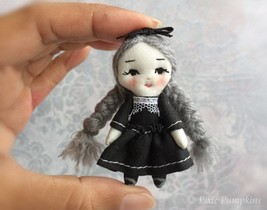 Little Goth Doll, 6 cm Handmade Cloth Doll, Mini Halloween Textile Rag Doll - £23.95 GBP