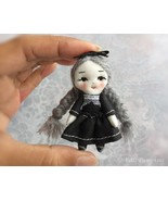 Little Goth Doll, 6 cm Handmade Cloth Doll, Mini Halloween Textile Rag Doll - £23.60 GBP