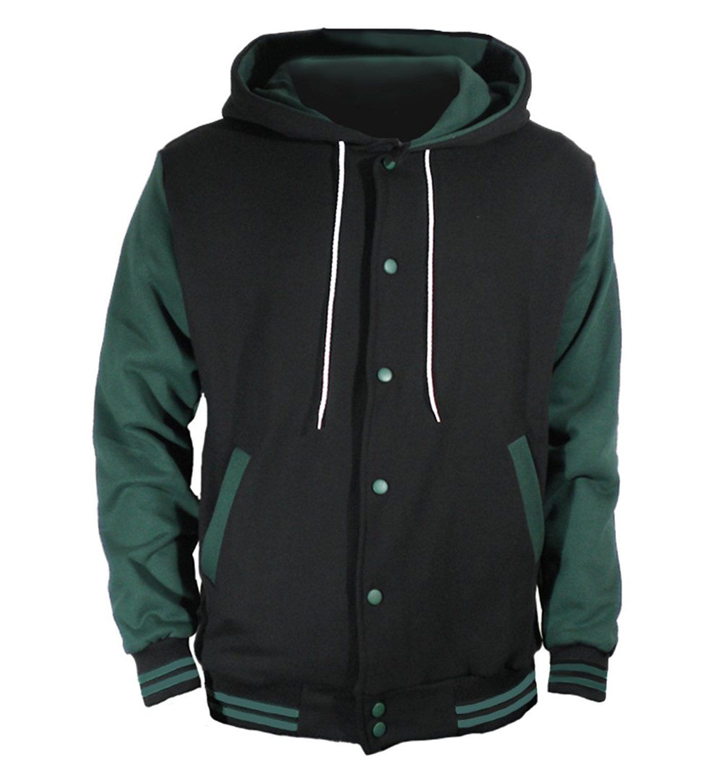 New Black Varsity full  Wool Letterman Hoodie Green wool  Sleeves XS-4XL