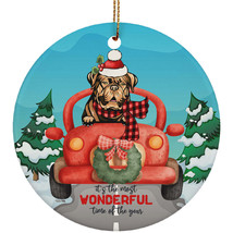 Cute Dogue De Bordeauzx  Dog Riding Red Truck Ornament Xmas Gift For Puppy Lover - £13.41 GBP