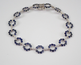 14k White Gold Plated 3.00Ct Round Cut Simulated  Blue Sapphire Tennis Bracelet - £134.52 GBP