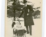 Baby in Baby Carriage Sled Photo Maine 1920&#39;s Well Dressed Man With Larg... - $47.52