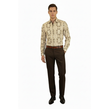 Mens Sports Shirt by DE-NIKO Long Sleeves Fashion Prints Soft Modal NK600 Khaki image 8