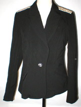 NWT $178 Womens 8 Cache Black Jacket Blazer Metal Accents Shoulder Silver Office - £140.86 GBP