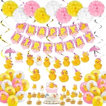 77 Pcs Pink Ducky Party Decorations Cute Duck Birthday Party Accessory I... - £40.33 GBP