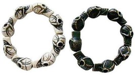 2 Asst Color Circle Of Skulls Bracelets Skeleton Skull Head Jewelry Mens Womens - £5.30 GBP