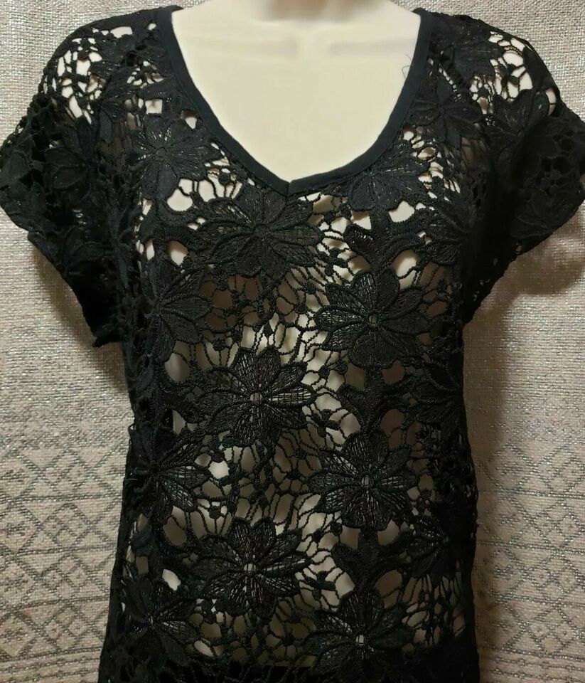 Xhilaration Brand ~ Women&#39;s Size Small ~ Black ~ Embroidered Coverup Dress - $22.44