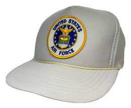 Vintage United States Air Force Hat Cap Patch Logo Snapback White Trucke... - $19.79
