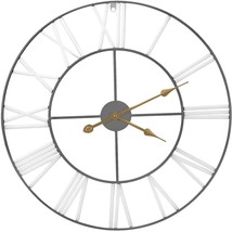 Grey/White Metal Oversized 24&quot; Round Wall Clock, Roman Numerals, Quartz ... - $54.34