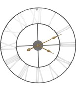 Grey/White Metal Oversized 24&quot; Round Wall Clock, Roman Numerals, Quartz ... - $73.81 CAD