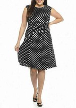 Nwt Perception Black White Dots Pleated Flare Career Dress Size 1 X Women - £39.76 GBP