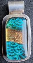 Vintage - Multi Color Dichroic Glass .925 Sterling Silver Pendant Rectangle - £18.79 GBP