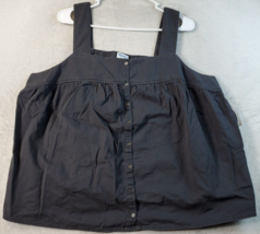 Old Navy Cropped Top Women 2X Black Denim Cotton Wide Strap Pleated Button Front - £11.80 GBP