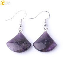 CSJA 2021 Natural Stone Drop Earrings for Women Small Fan-shaped Earring Purple  - £6.81 GBP