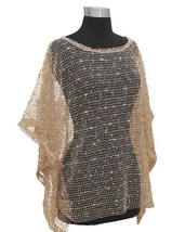 Beige Nubby Open Weave Sequin Slipover Poncho Top - Also in Teal, Ivory ... - £18.09 GBP
