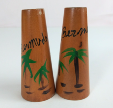 Vintage Bermuda Hand Painted Palm Trees Wooden Cone Salt &amp; Pepper Shakers - €11,73 EUR