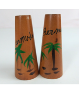 Vintage Bermuda Hand Painted Palm Trees Wooden Cone Salt &amp; Pepper Shakers - €11,56 EUR