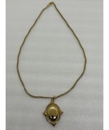 Vintage Monet Necklace Polished Gold Tone 1.5” Oval Pendant 22 Inch Pre-... - £7.46 GBP