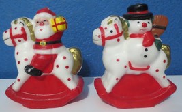 Vintage 70&#39;s Wax Christmas Rocking Horse Santa &amp; Snowman Candle  Holiday... - $15.00