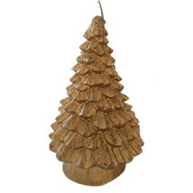 Gold Wax Christmas Tree Candle Vintage 80s Patina Distressed Vignette Unburned - £15.56 GBP