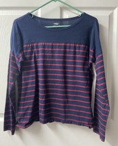 Old Navy Long Sleeved  T shirt Womens Size Med Red Navy Blue Striped Rou... - $7.91