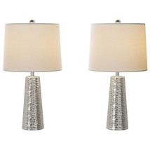 Lavish Home Table Lamps- Set of 2 Hammered Flared Drum Shaped Lights, Bulbs, Sha - £448.16 GBP