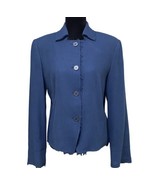 WinterSilks Blue Silk Wool Blend Raw Edges Boho Artsy Blazer Jacket Size 12 - $49.99