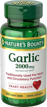 Nature&#39;s Bounty Garlic 2000 mg Herbal Supplement Heart Health 120 Coated... - $9.59