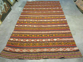 6&#39; X 10&#39; Antique 1930 Turkish Jajim Kilim Handmade Flat Weave Wool Rug Veg Dye - £883.57 GBP
