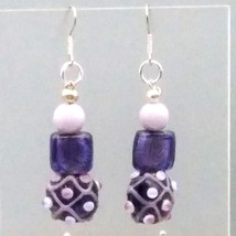 Dangling Purple Art Glass Earrings, Unique Lampwork Beads - £25.51 GBP