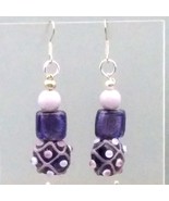 Dangling Purple Art Glass Earrings, Unique Lampwork Beads - £25.19 GBP
