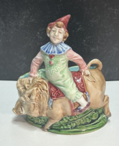 Antique Figural Majolica Pottery Circus Clown Riding Pig Hog Planter Candy Dish - £115.30 GBP