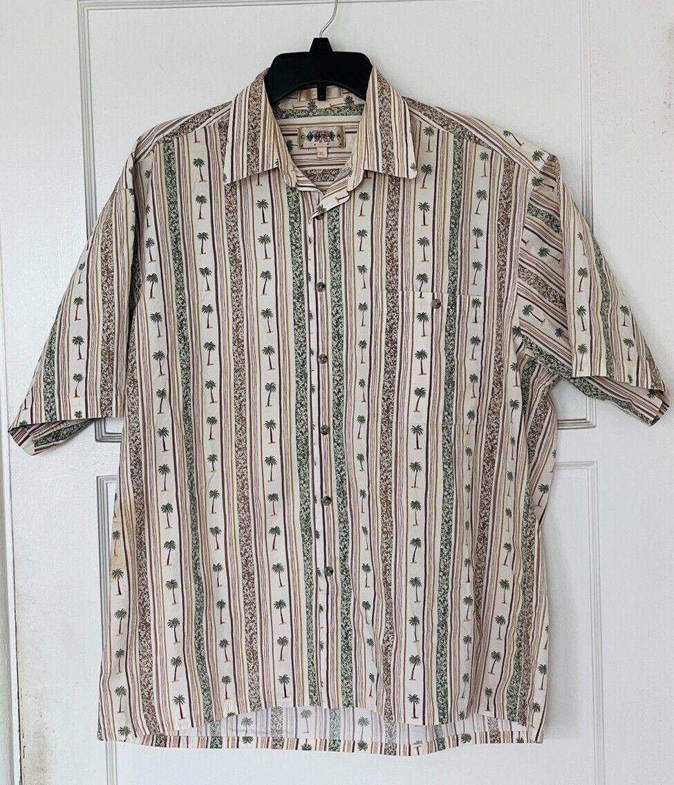 Hawaiian Style Shirt - Campia Moda - Coconut Tree and Stripes Patter - S... - $19.77